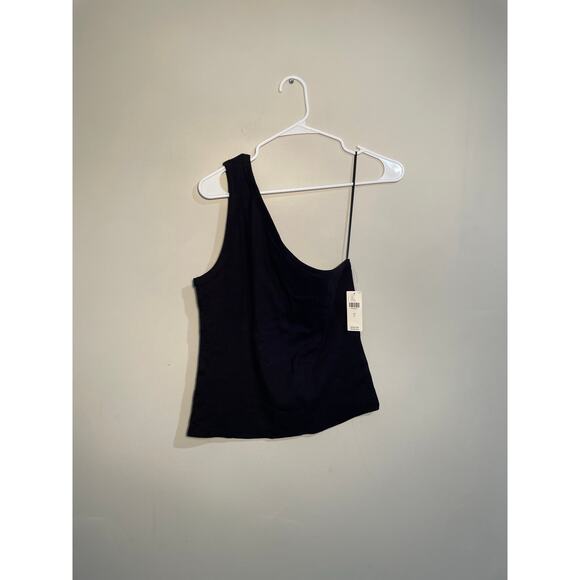 NWT Pilcro Anthropologie The Zeda Ribbed One Shoulder Top in Black - Picture 2 of 8